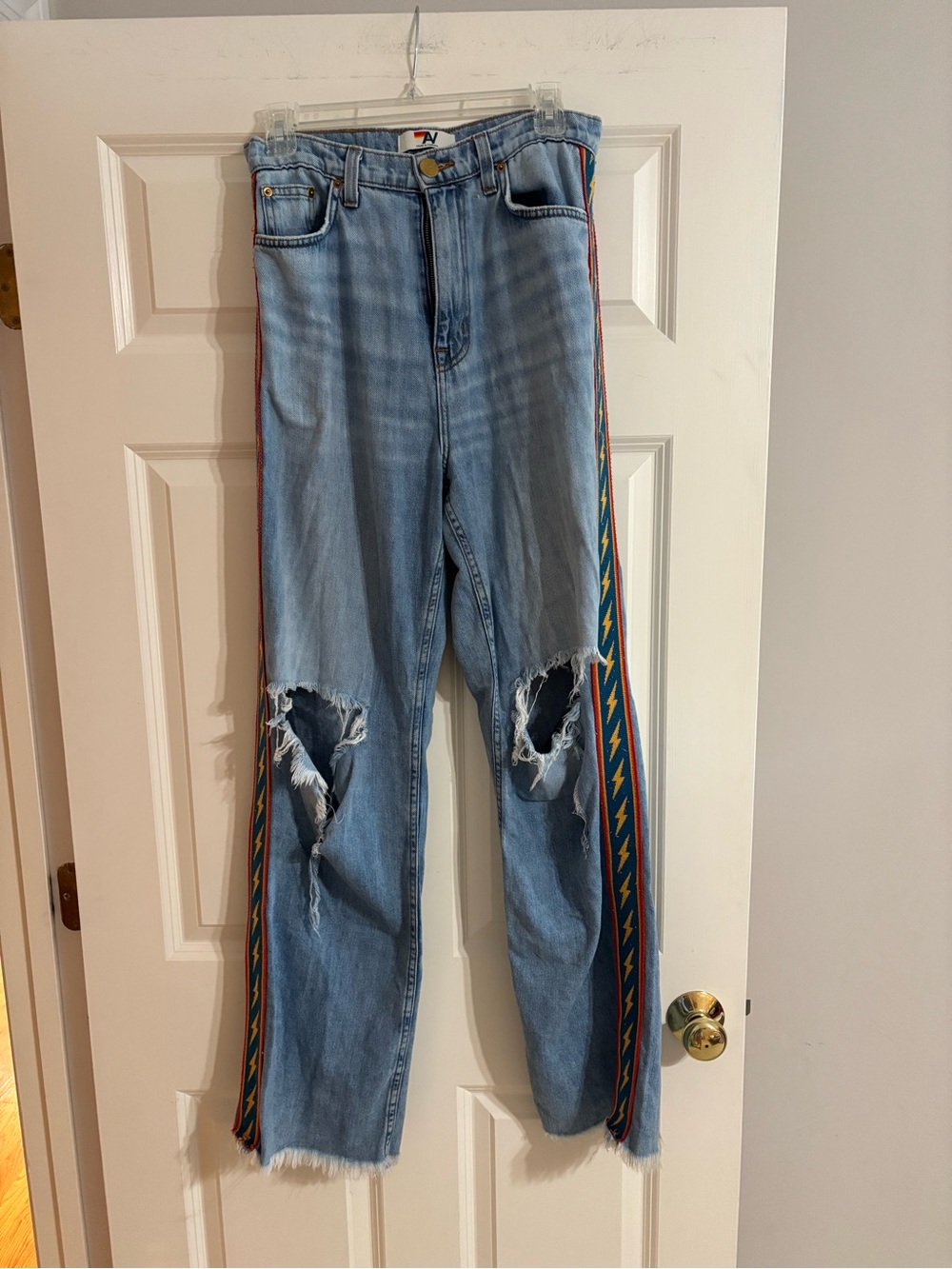 Aviator Nation Bolt Stripe Gypsy Jeans, Wide Leg & Hi-Rise Womens size 27